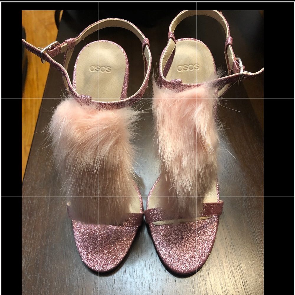 Asos Pink Glitter-Fur Heeled Sandals